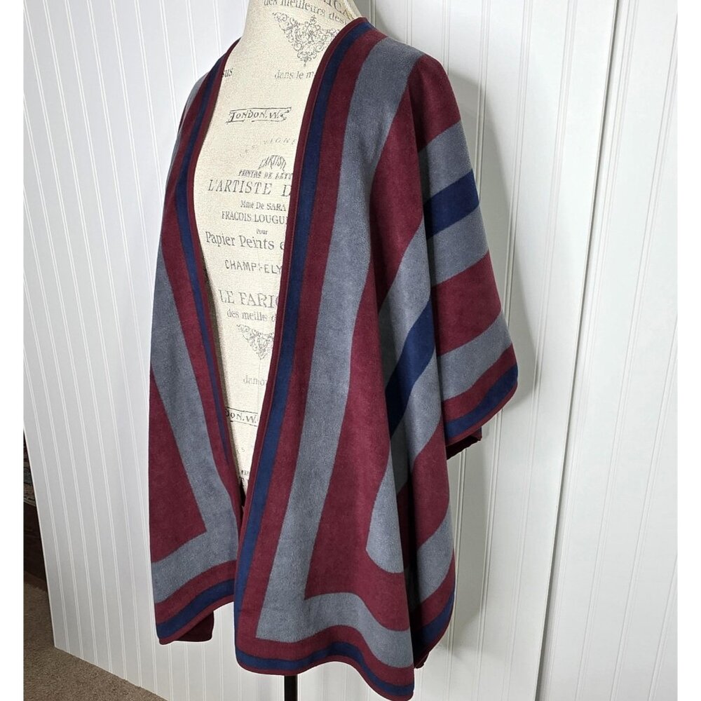 Woolrich Maroon Gray and Navy Striped Wool Cape
